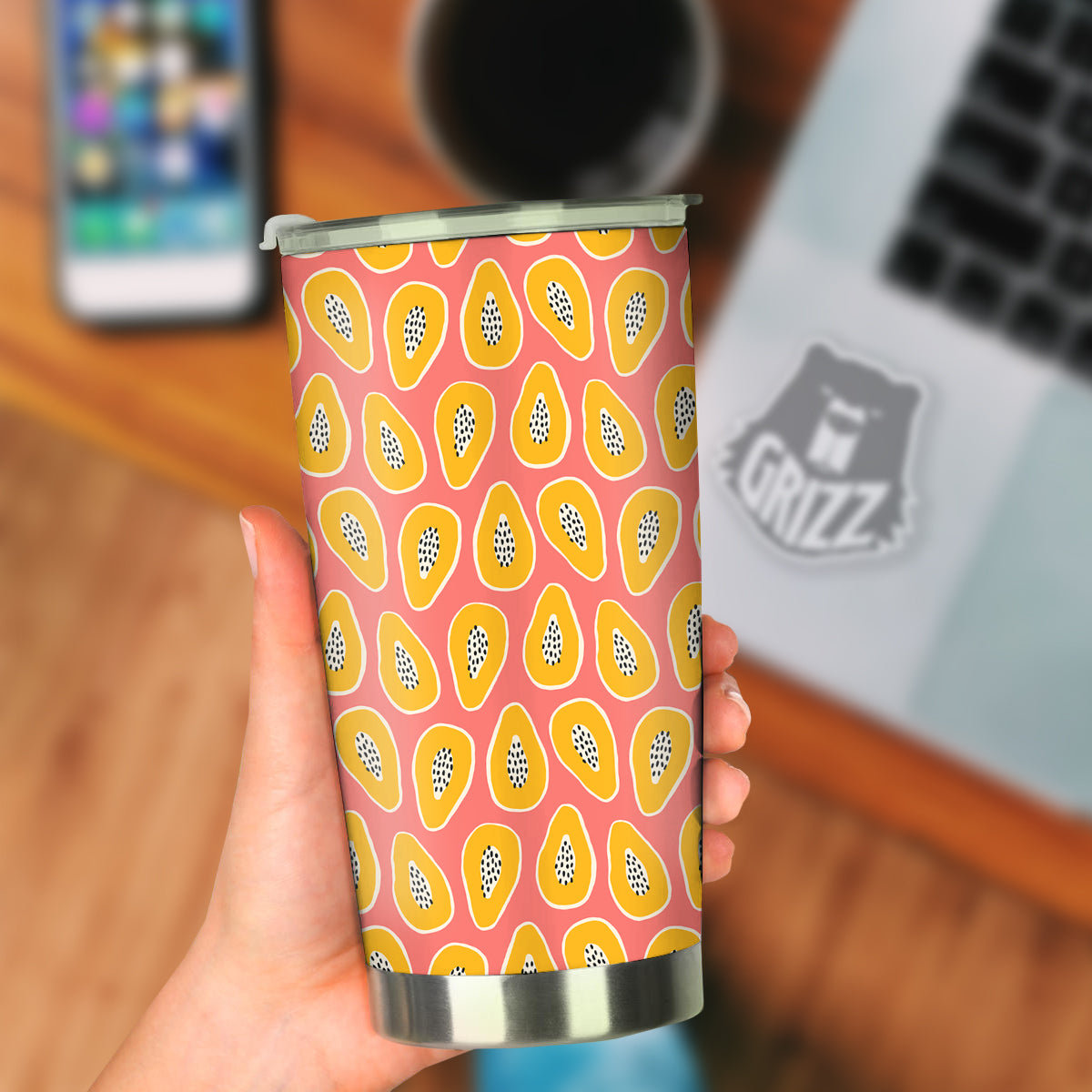Cartoon Papaya Pink Print Pattern Tumbler-grizzshop