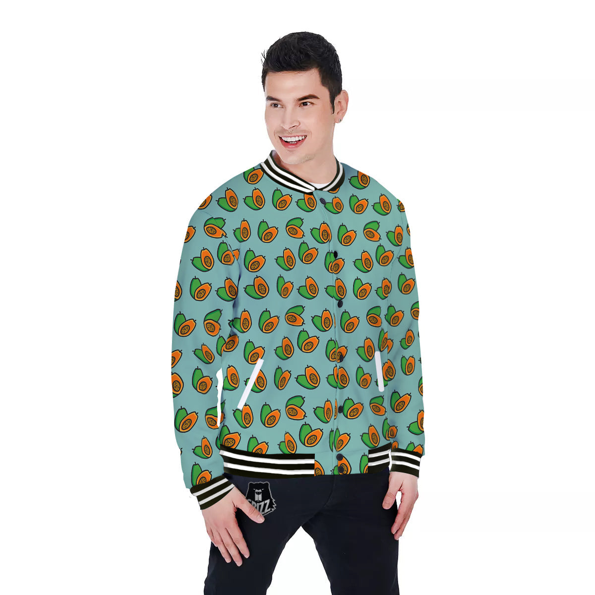 Cartoon Papaya Print Pattern Baseball Jacket-grizzshop