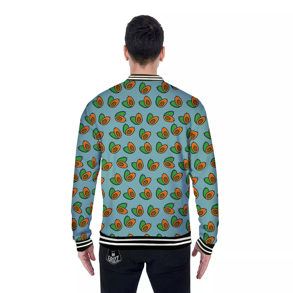 Cartoon Papaya Print Pattern Baseball Jacket-grizzshop