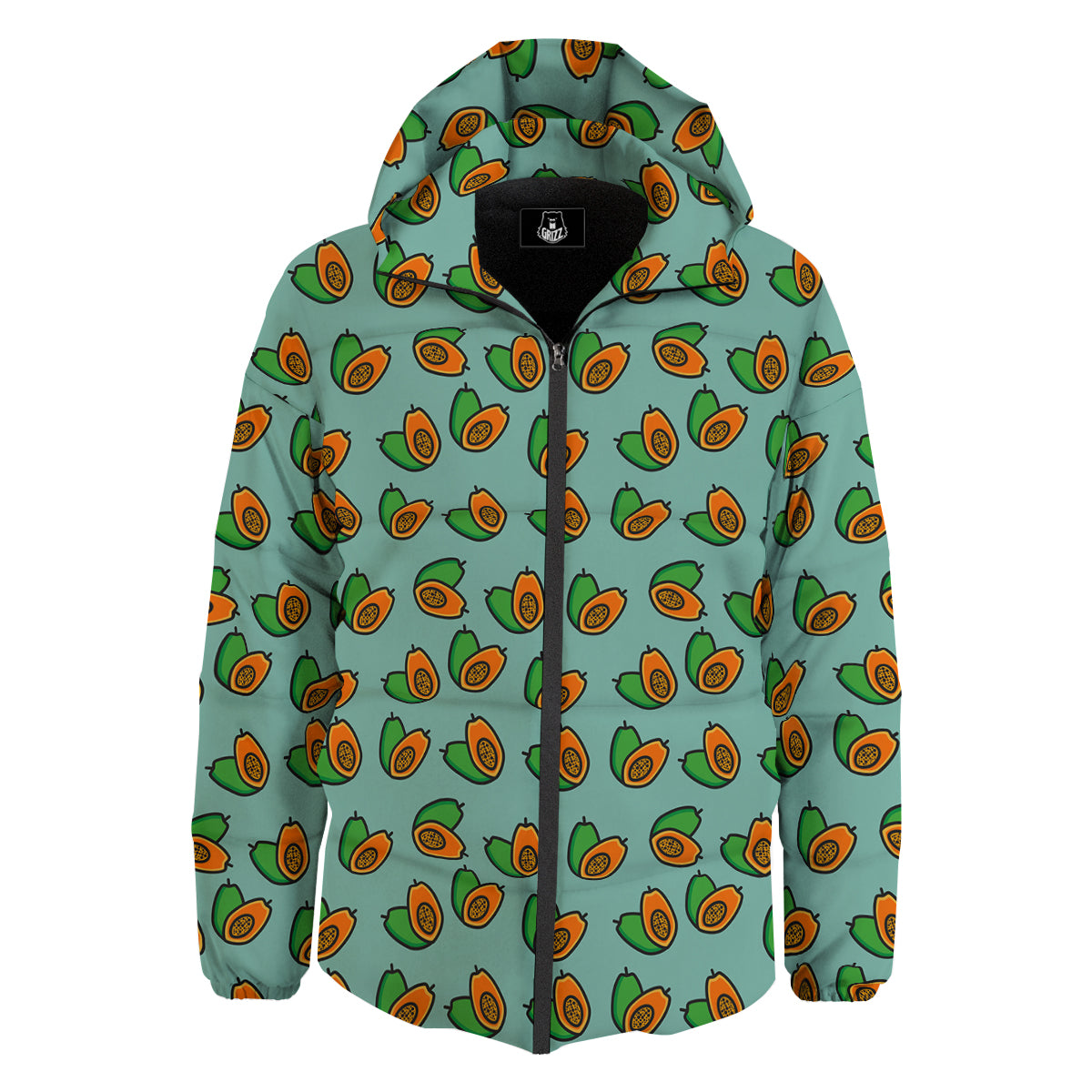 Cartoon Papaya Print Pattern Down Jacket-grizzshop