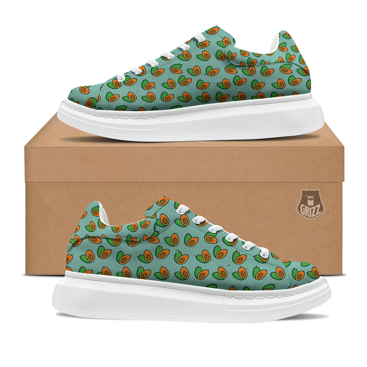 Cartoon Papaya Print Pattern Platform Shoes-grizzshop