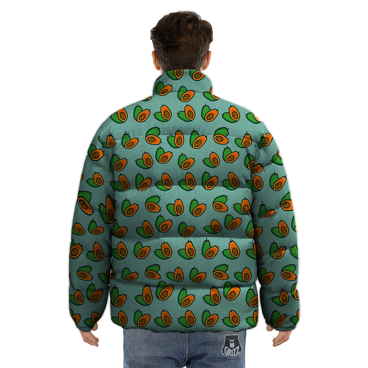 Cartoon Papaya Print Pattern Puffer Jacket-grizzshop