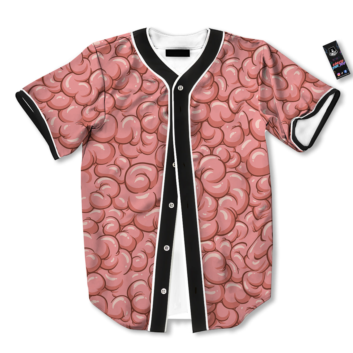 Cartoon Pink Brain Print Pattern Baseball Jersey-grizzshop