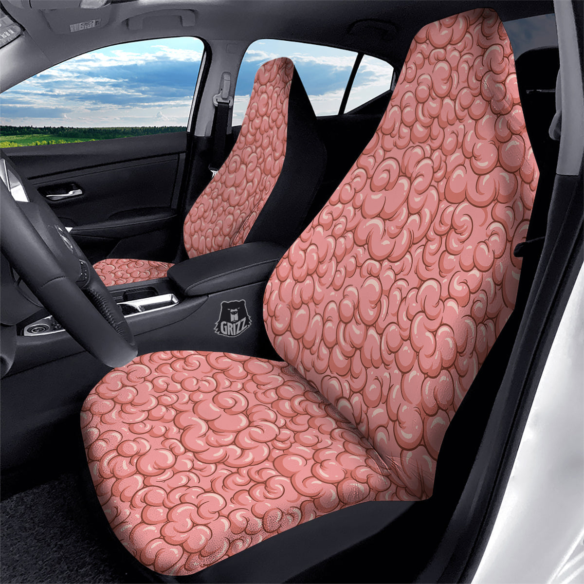 Cartoon Pink Brain Print Pattern Car Seat Covers-grizzshop