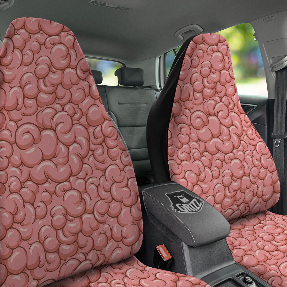 Cartoon Pink Brain Print Pattern Car Seat Covers-grizzshop