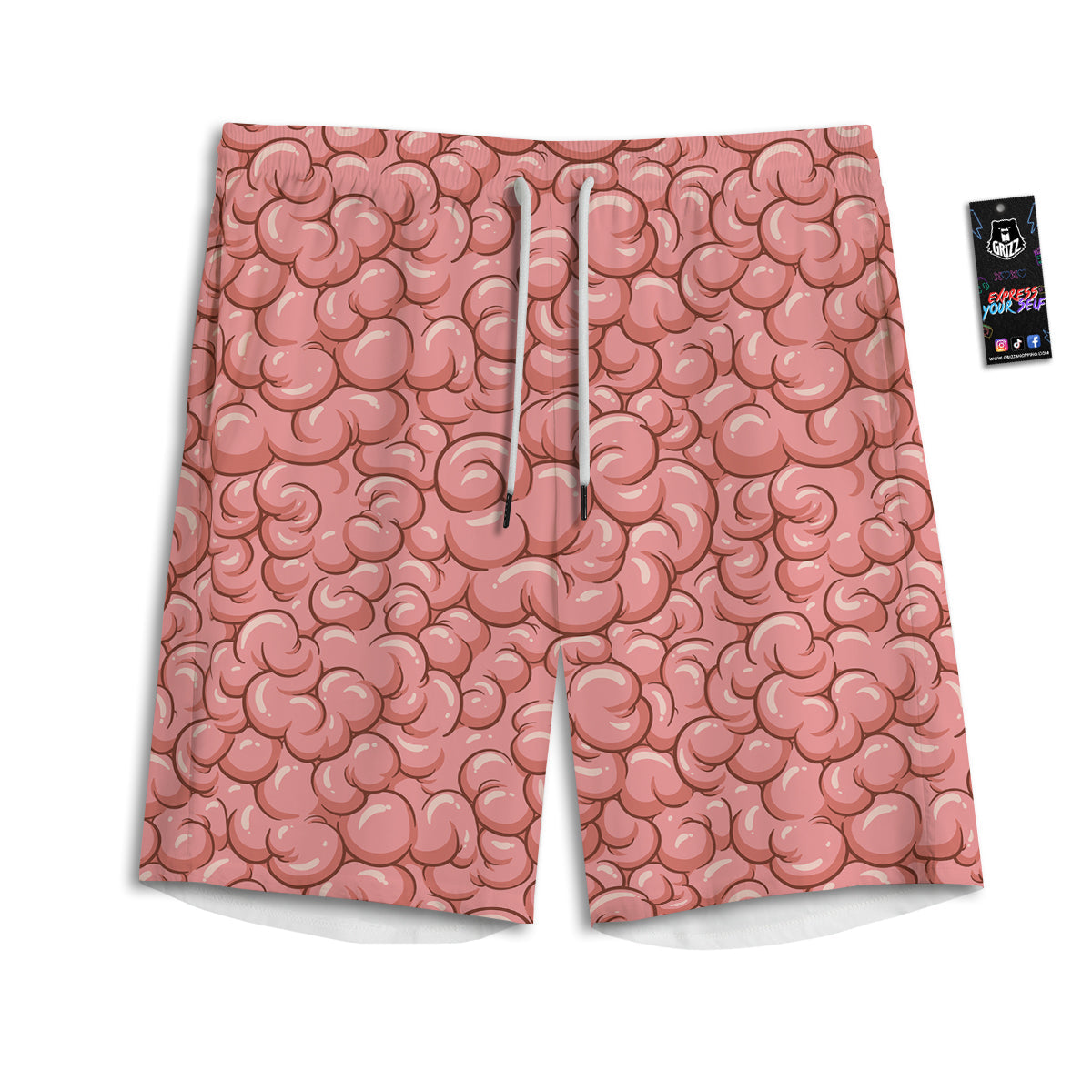 Cartoon Pink Brain Print Pattern Men's Athletic Shorts