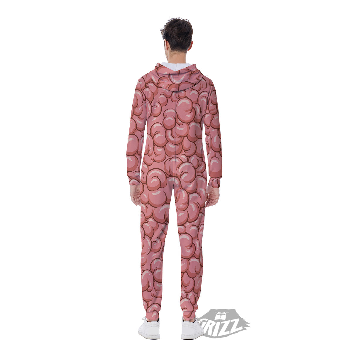 Cartoon Pink Brain Print Pattern Men's Jumpsuit-grizzshop