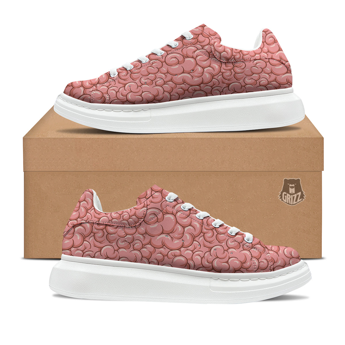 Cartoon Pink Brain Print Pattern Platform Shoes-grizzshop