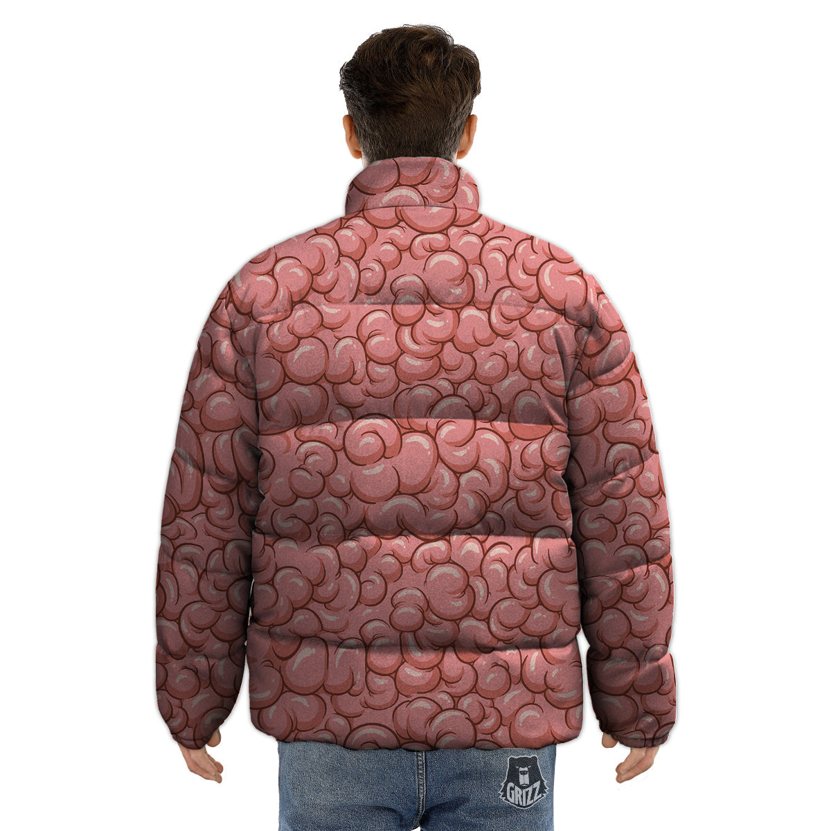 Cartoon Pink Brain Print Pattern Puffer Jacket-grizzshop