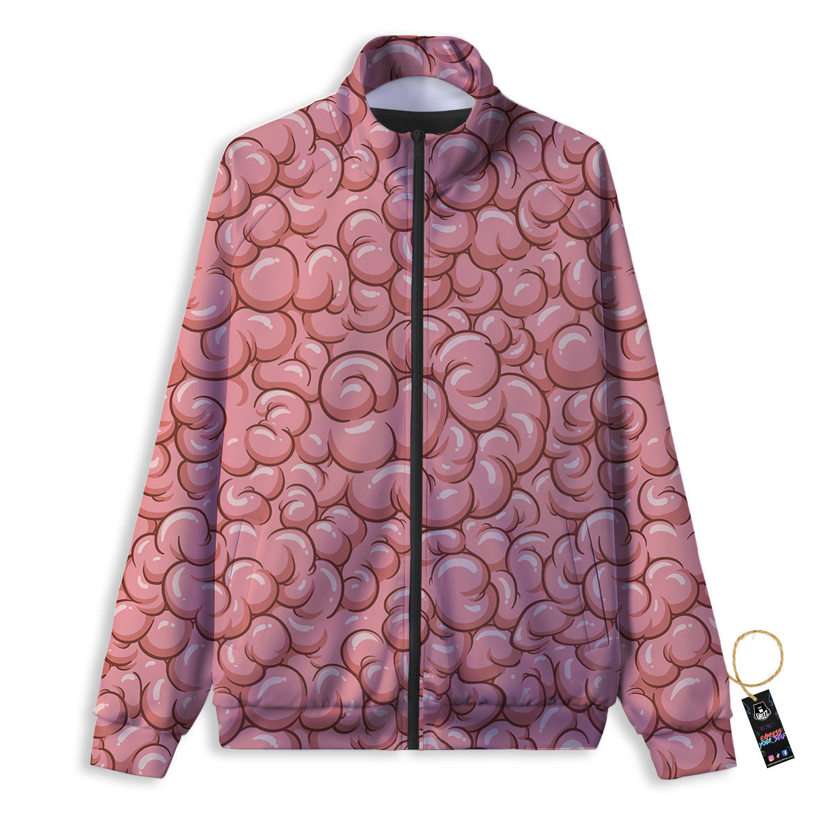 Cartoon Pink Brain Print Pattern Track Jacket-grizzshop