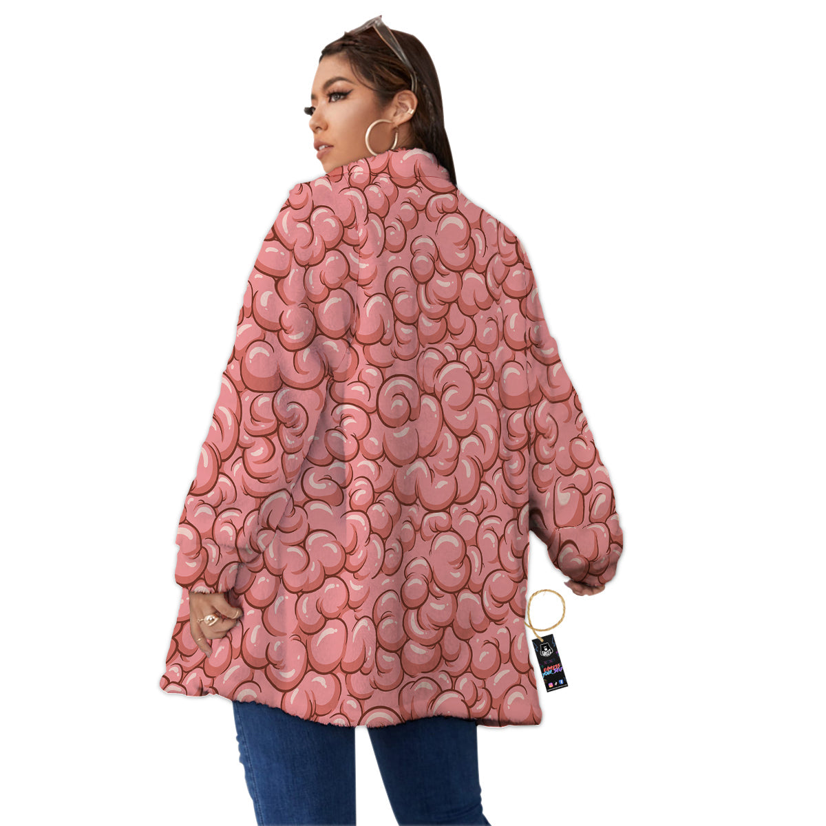 Cartoon Pink Brain Print Pattern Women's Sherpa Jacket-grizzshop