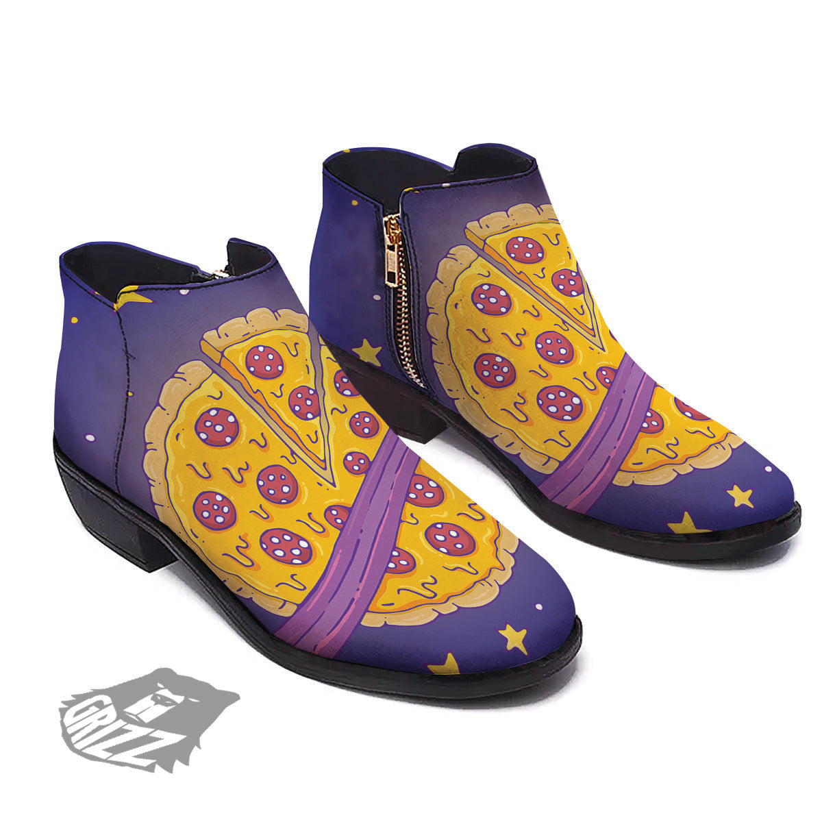 Cartoon Pizza Planet Print Ankle Boots-grizzshop