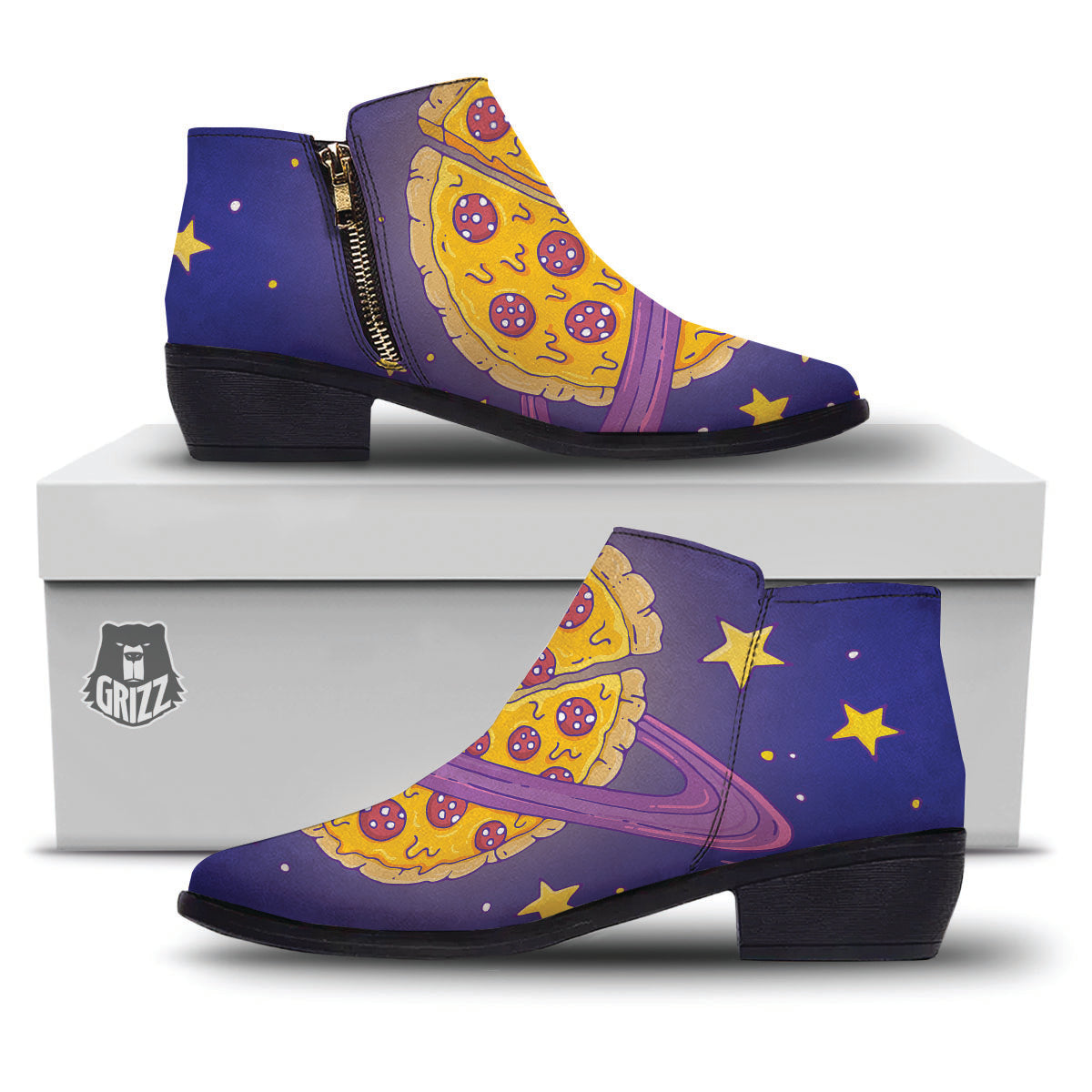 Cartoon Pizza Planet Print Ankle Boots-grizzshop