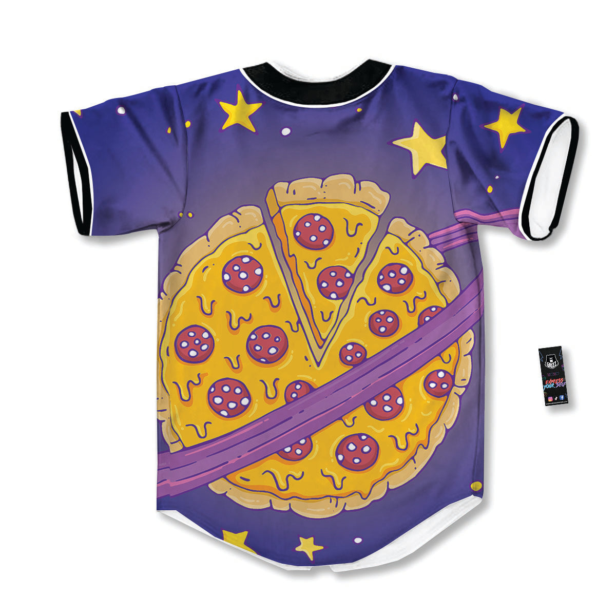 Cartoon Pizza Planet Print Baseball Jersey-grizzshop