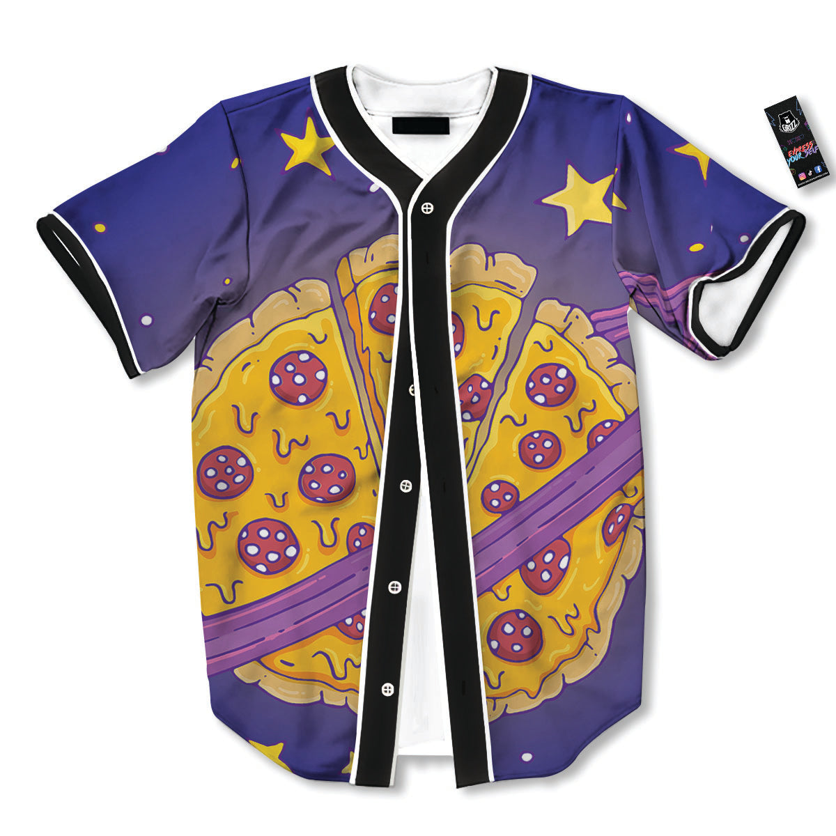 Cartoon Pizza Planet Print Baseball Jersey-grizzshop