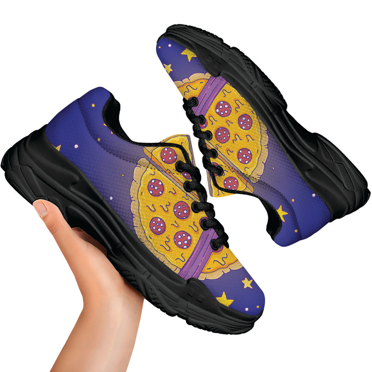 Cartoon Pizza Planet Print Black Chunky Shoes-grizzshop