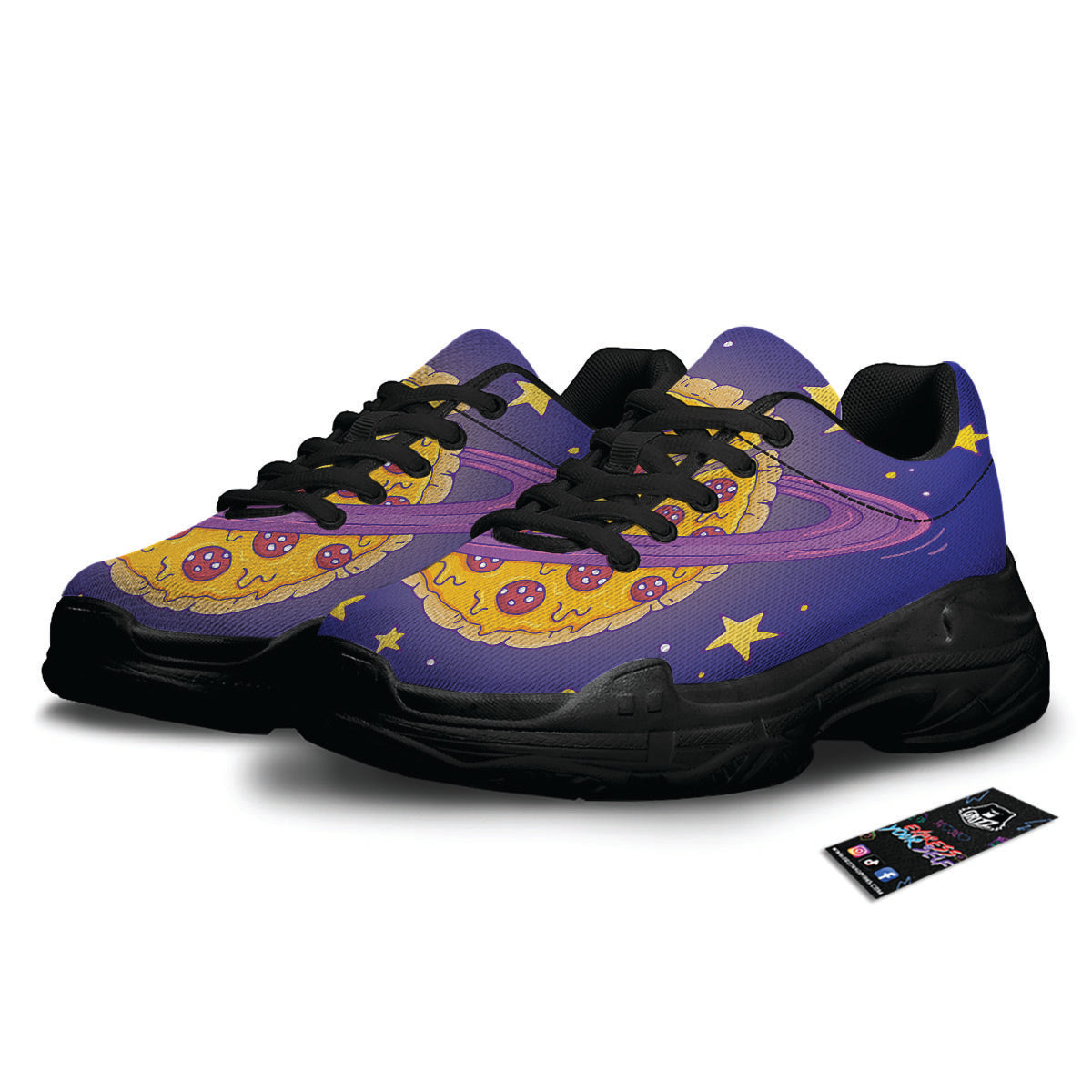 Cartoon Pizza Planet Print Black Chunky Shoes-grizzshop