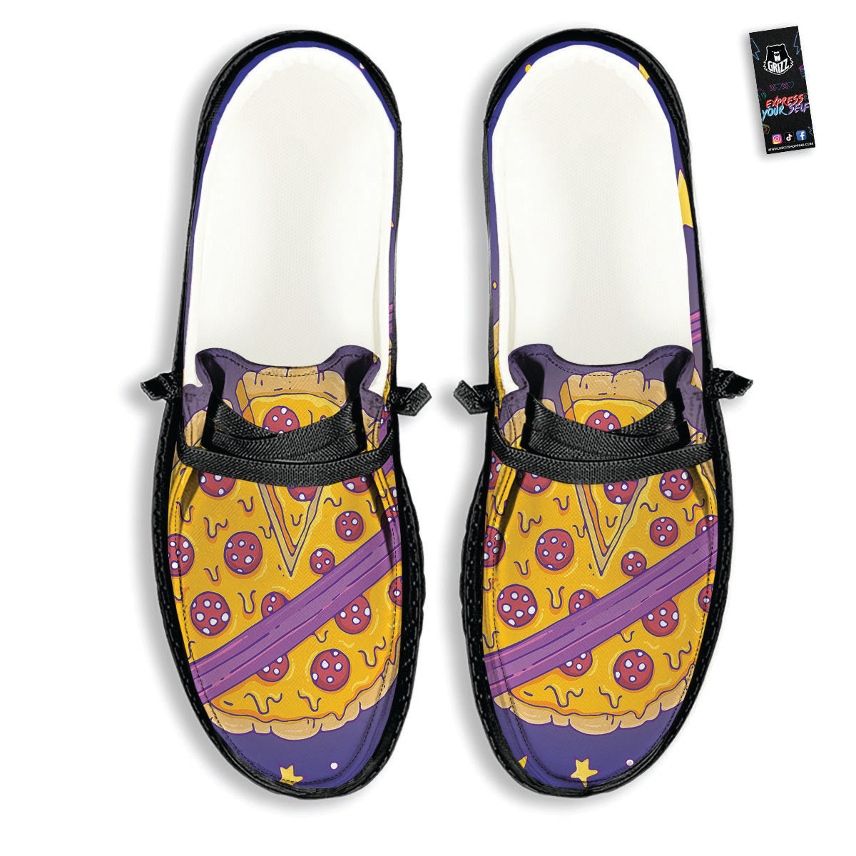 Cartoon Pizza Planet Print Black Loafers-grizzshop
