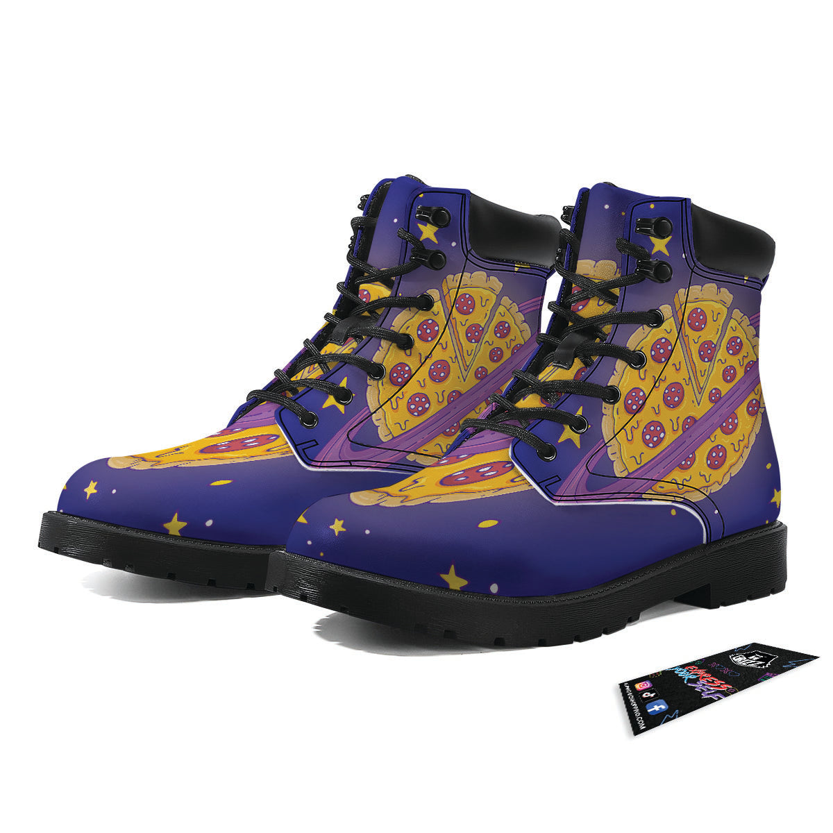 Cartoon Pizza Planet Print Boots-grizzshop