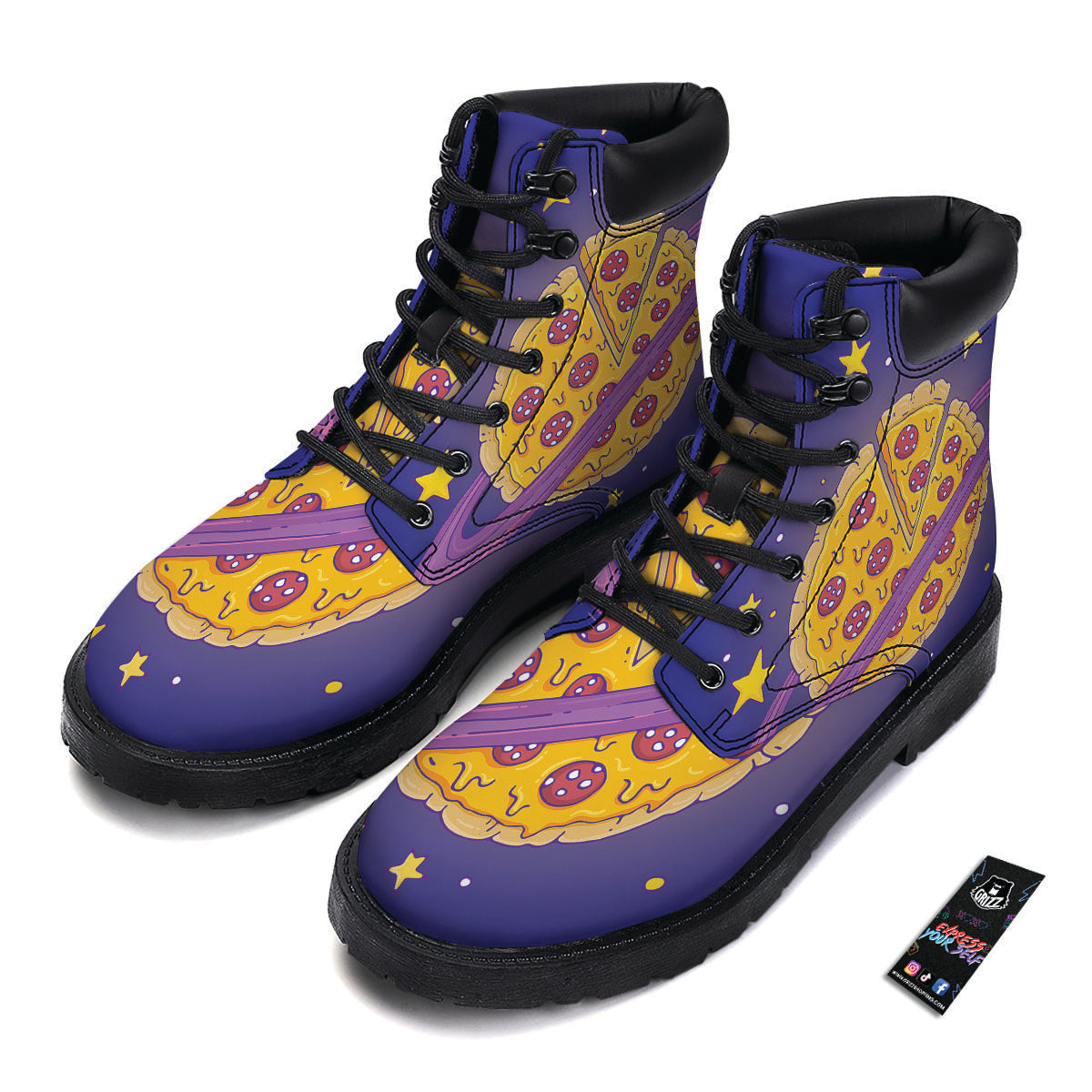 Cartoon Pizza Planet Print Boots-grizzshop