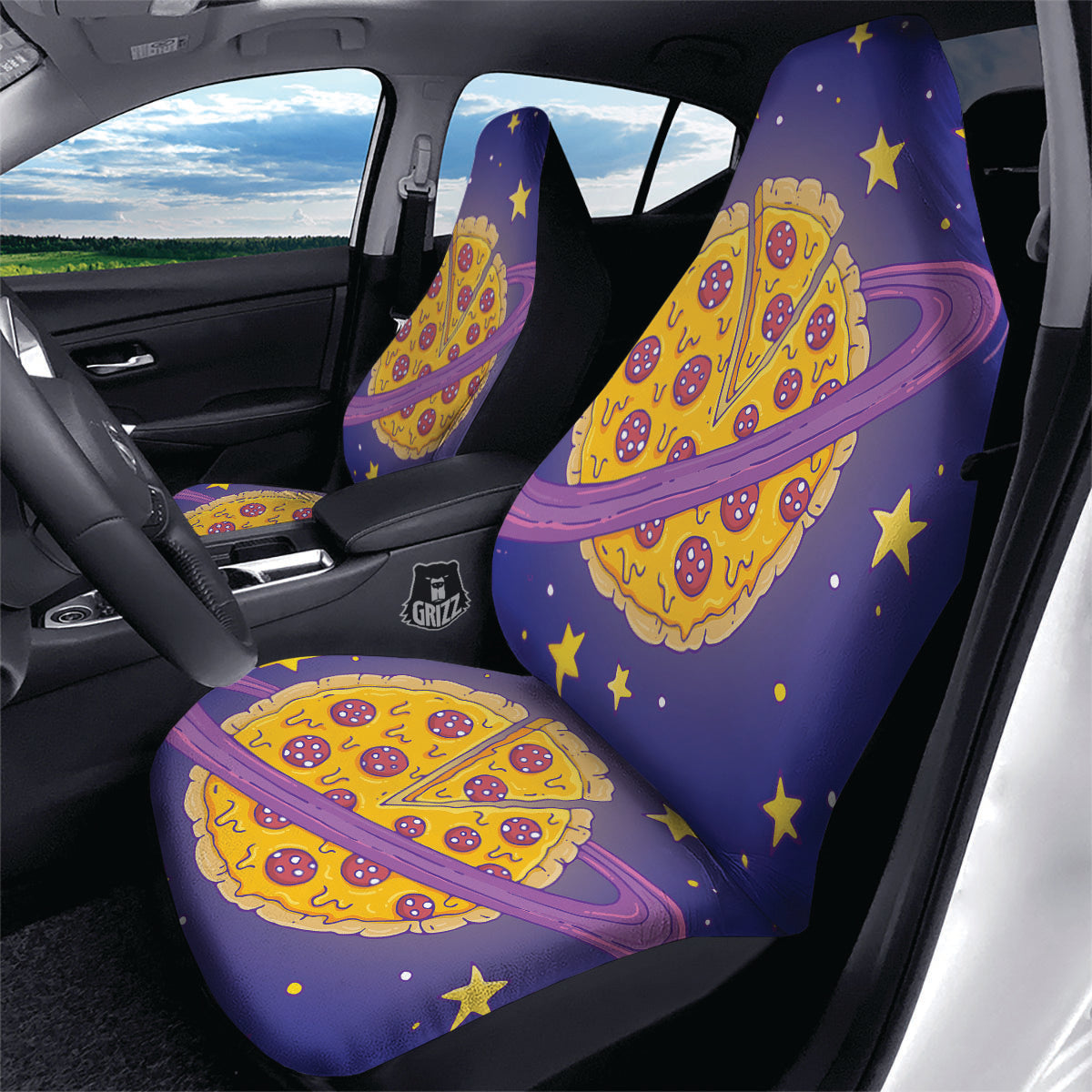 Cartoon Pizza Planet Print Car Seat Covers-grizzshop