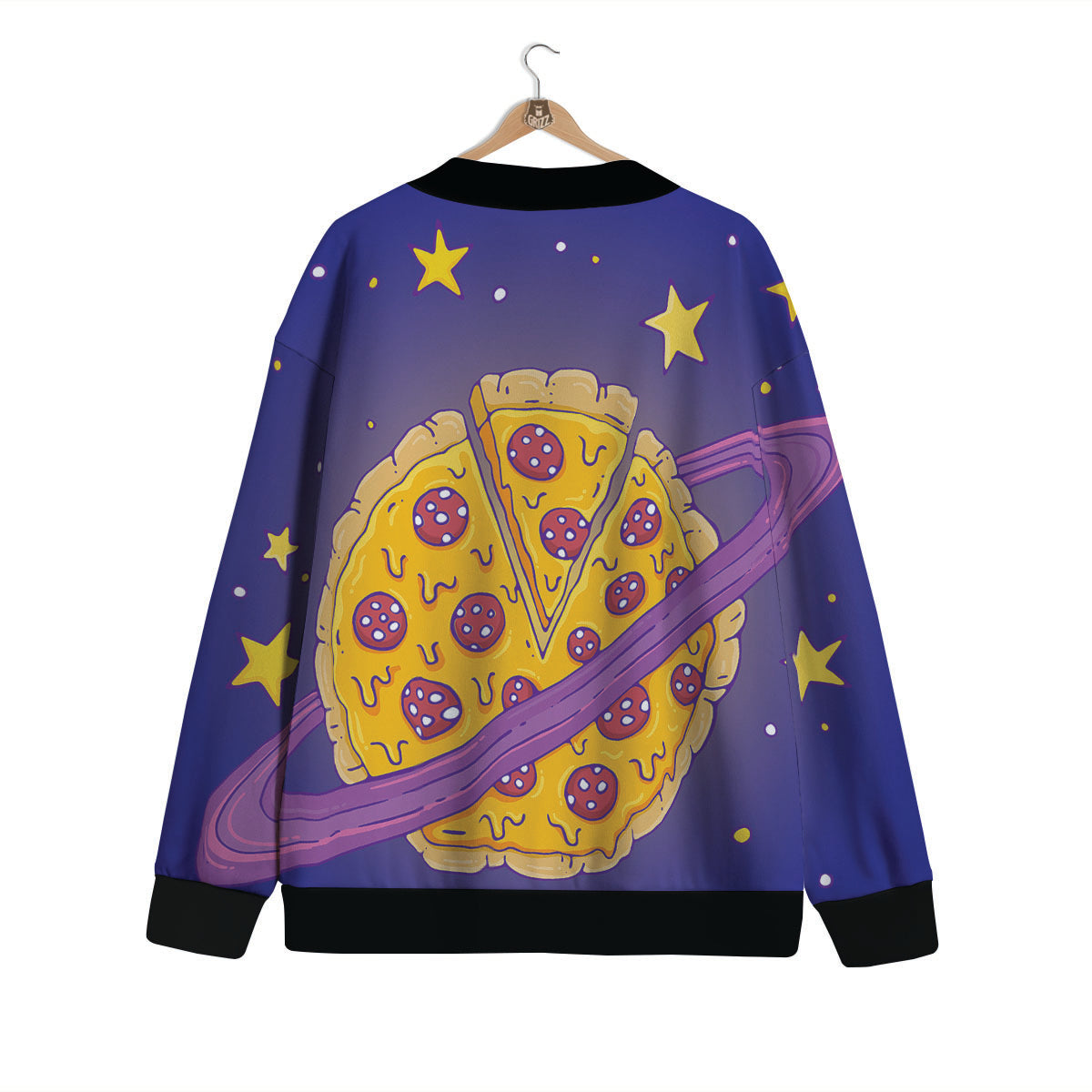 Cartoon Pizza Planet Print Cardigan-grizzshop
