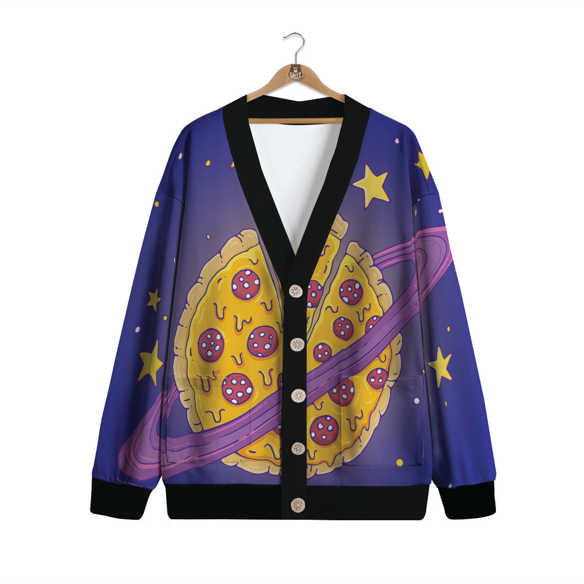 Cartoon Pizza Planet Print Cardigan-grizzshop