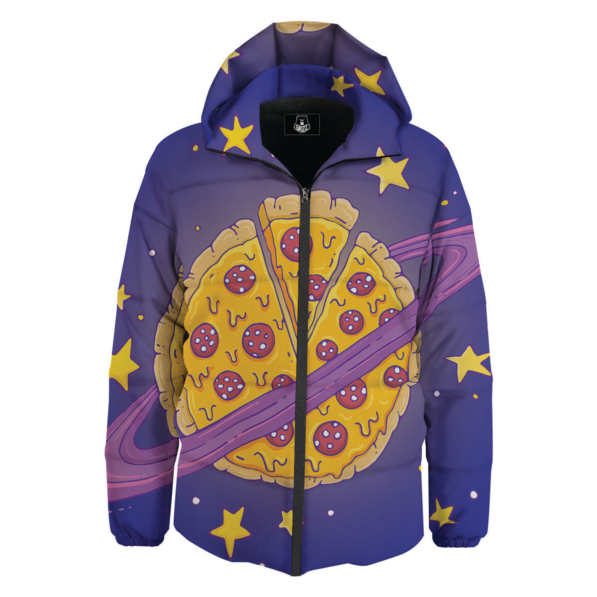 Cartoon Pizza Planet Print Down Jacket-grizzshop