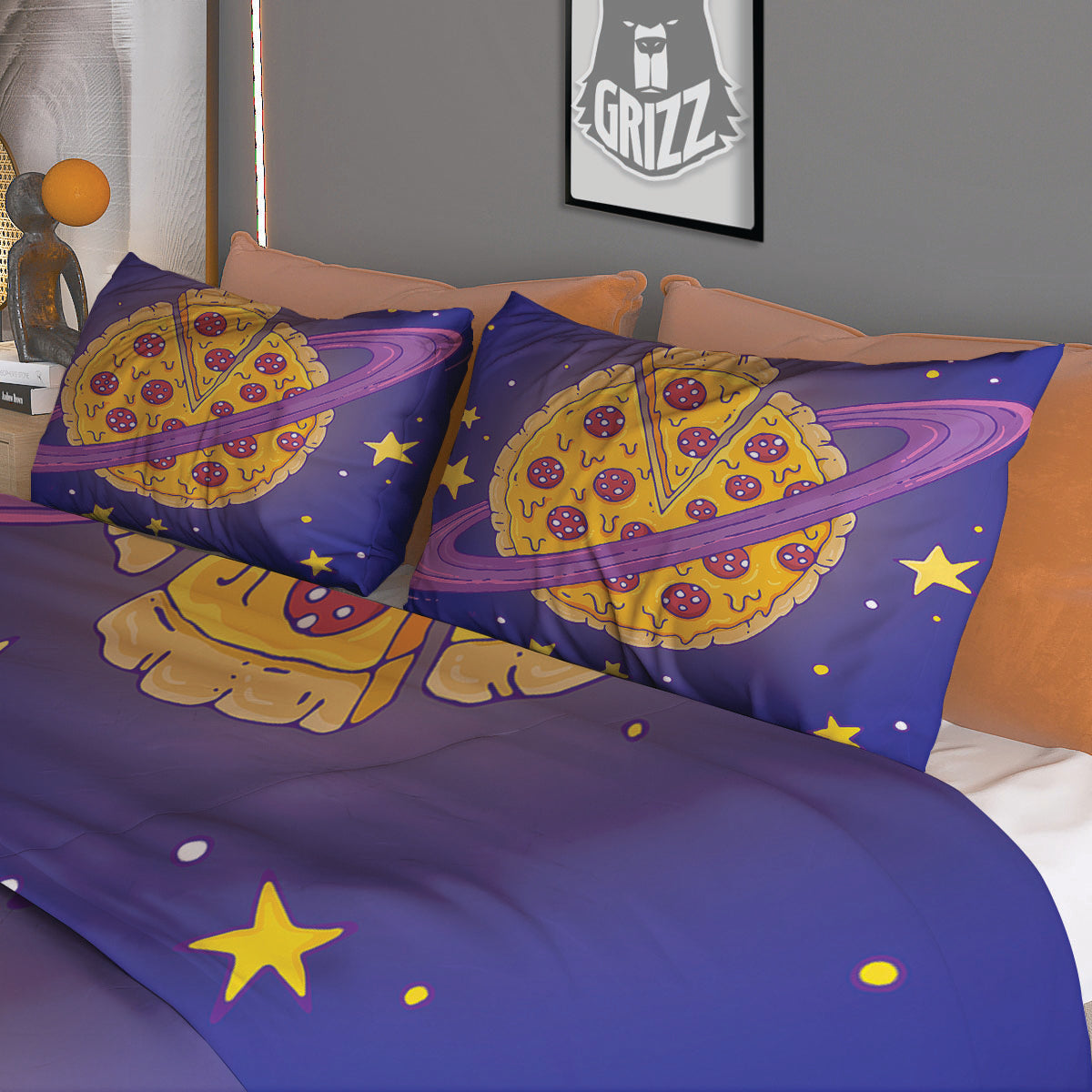 Cartoon Pizza Planet Print Duvet Cover Bedding Set