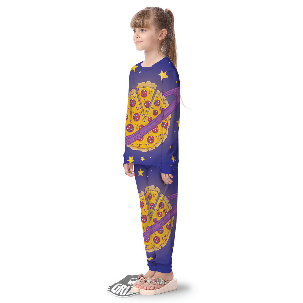 Cartoon Pizza Planet Print Kid's Pajamas-grizzshop