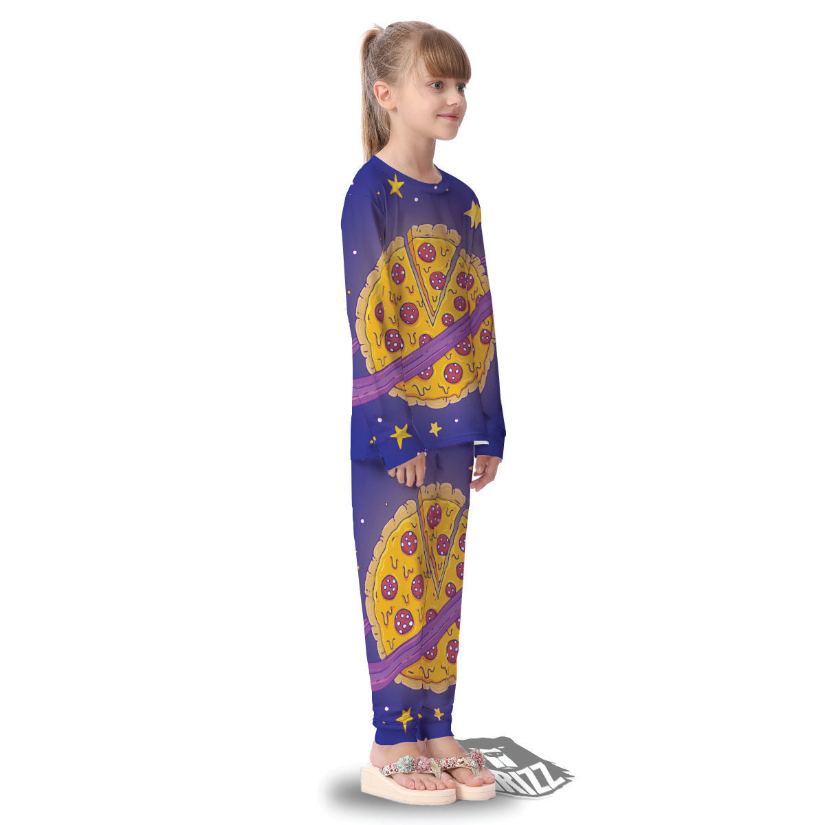 Cartoon Pizza Planet Print Kid's Pajamas-grizzshop