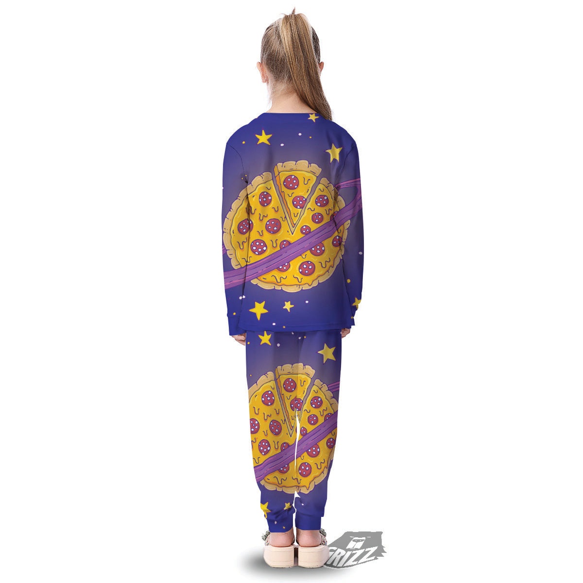 Cartoon Pizza Planet Print Kid's Pajamas-grizzshop