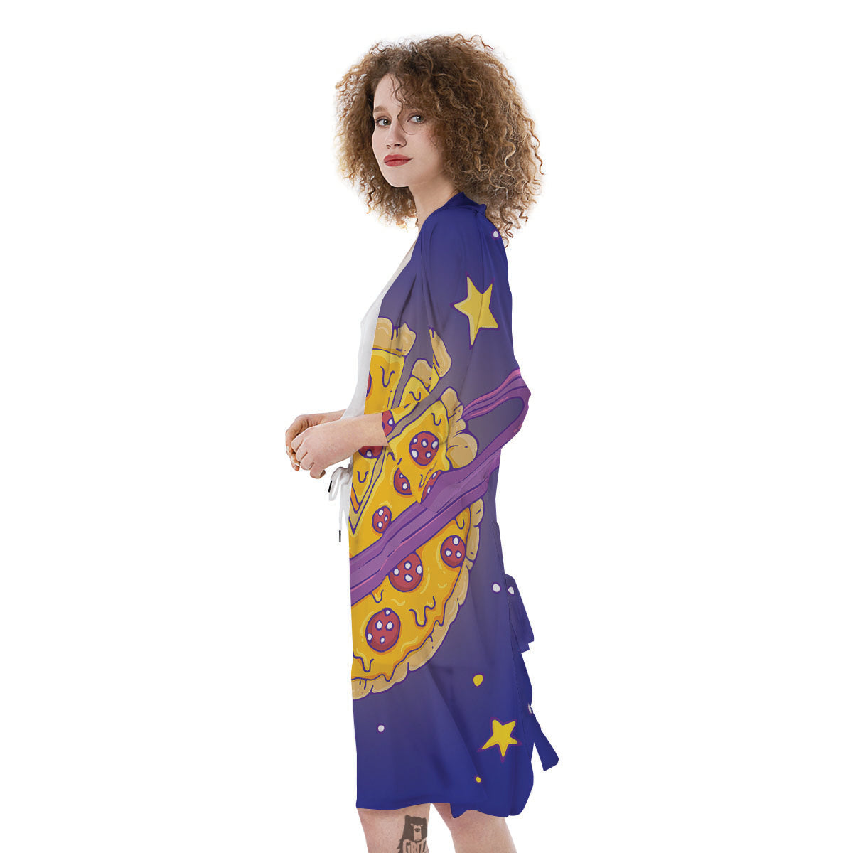 Cartoon Pizza Planet Print Kimono-grizzshop