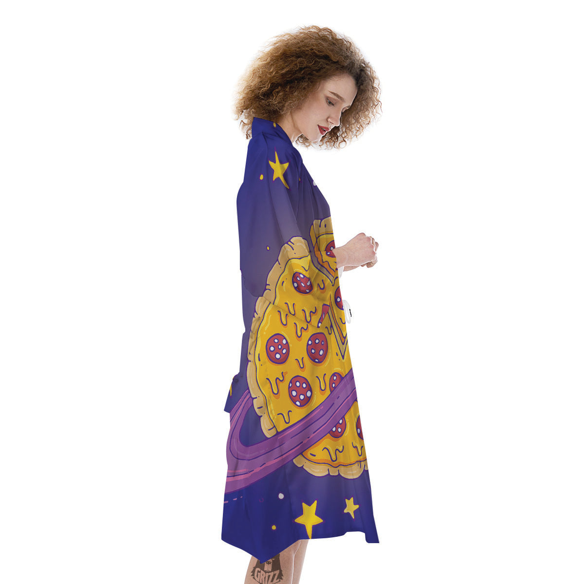 Cartoon Pizza Planet Print Kimono-grizzshop
