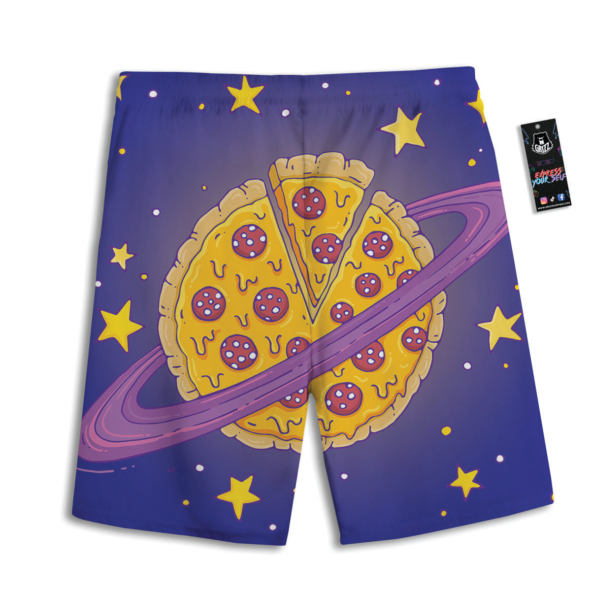 Cartoon Pizza Planet Print Men's Athletic Shorts