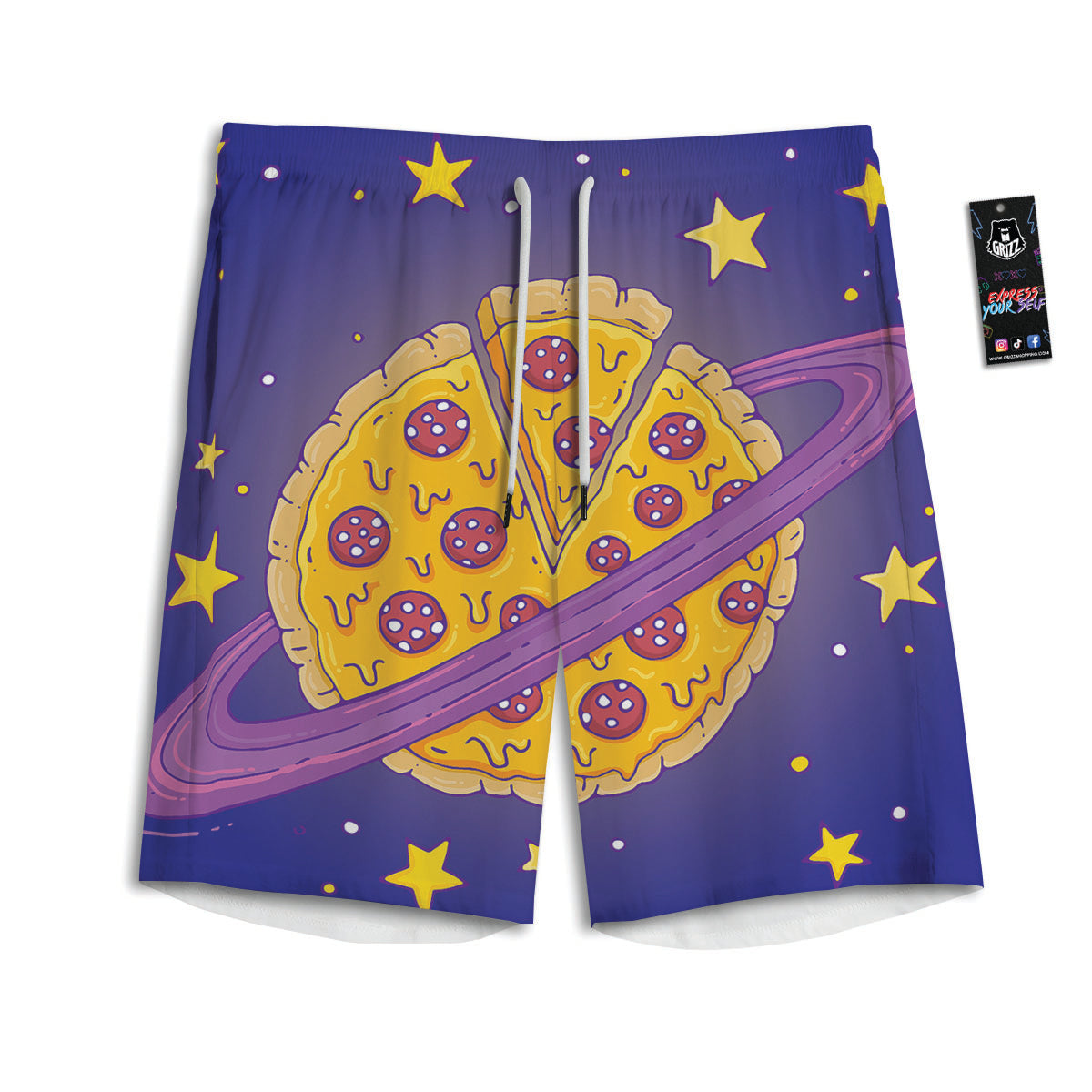 Cartoon Pizza Planet Print Men's Athletic Shorts