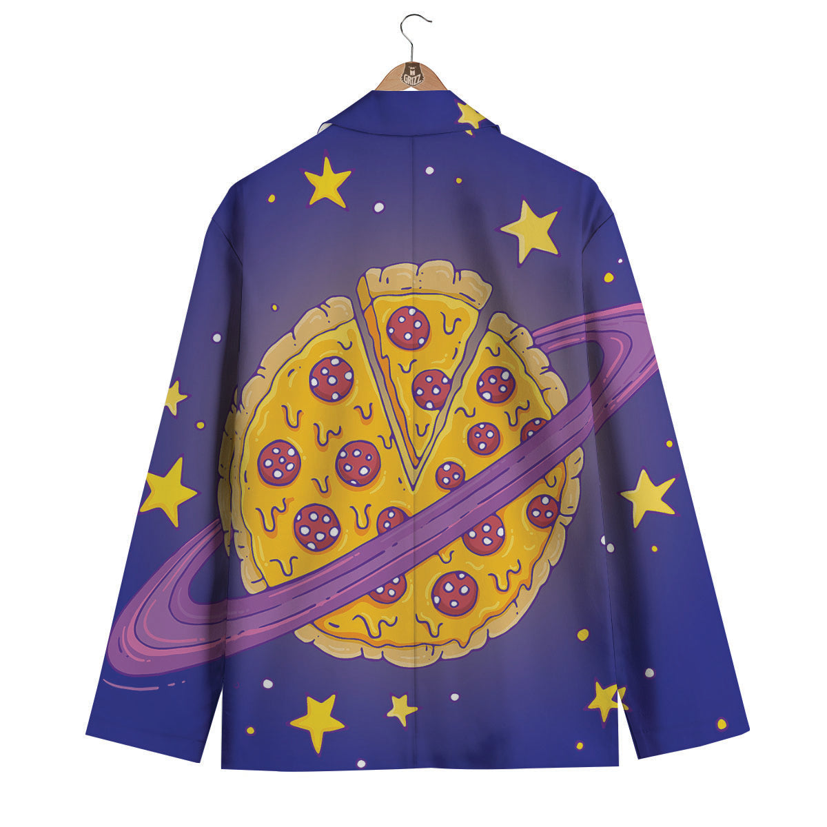 Cartoon Pizza Planet Print Men's Blazer-grizzshop