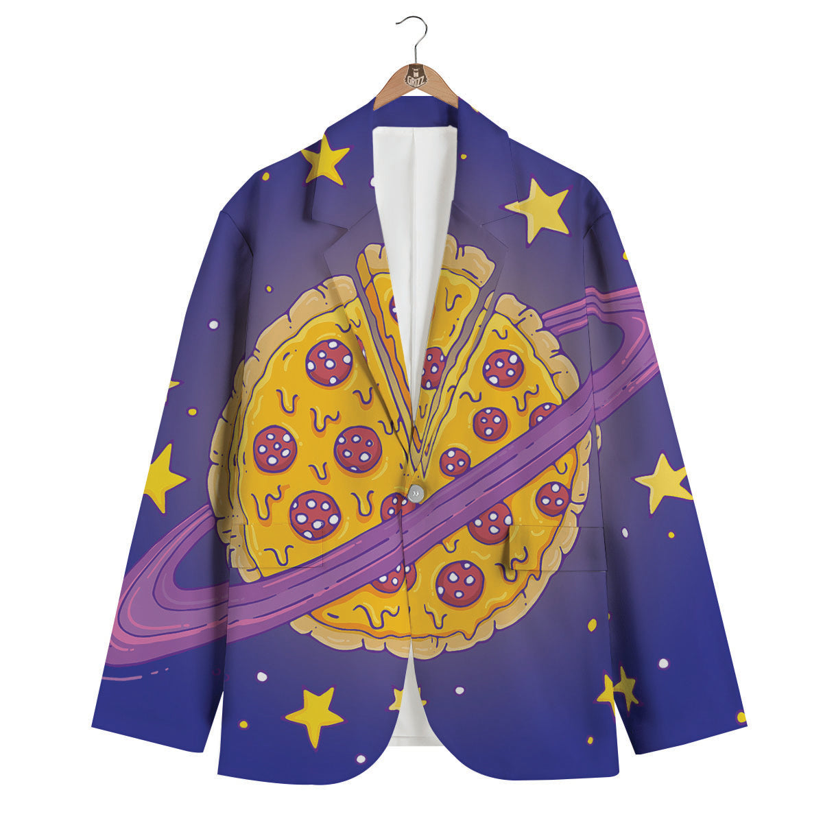 Cartoon Pizza Planet Print Men's Blazer-grizzshop