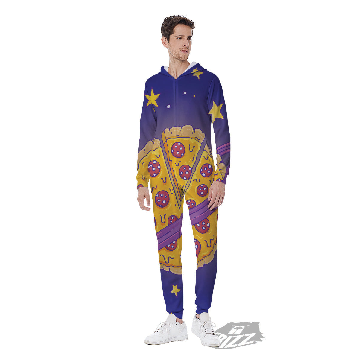 Cartoon Pizza Planet Print Men's Jumpsuit-grizzshop