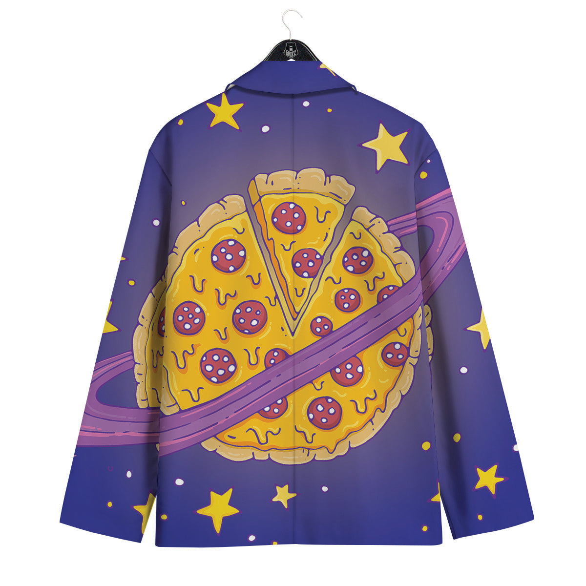 Cartoon Pizza Planet Print Men's Sport Coat-grizzshop