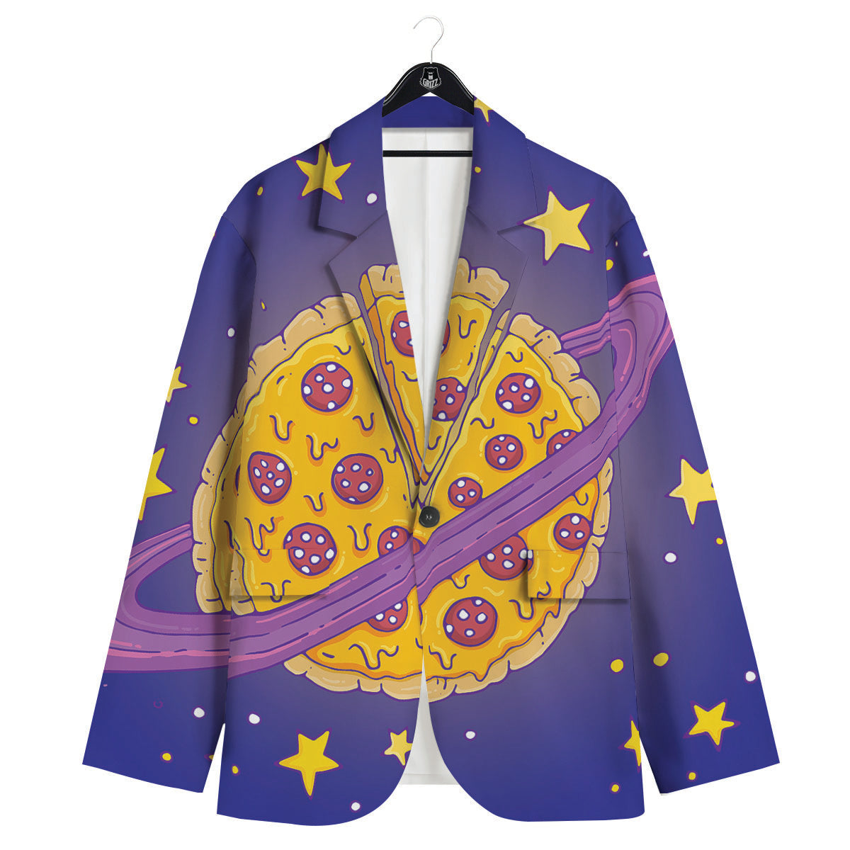 Cartoon Pizza Planet Print Men's Sport Coat-grizzshop
