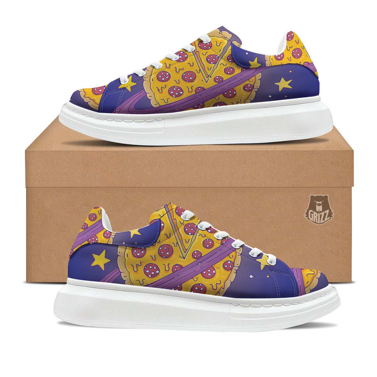 Cartoon Pizza Planet Print Platform Shoes-grizzshop