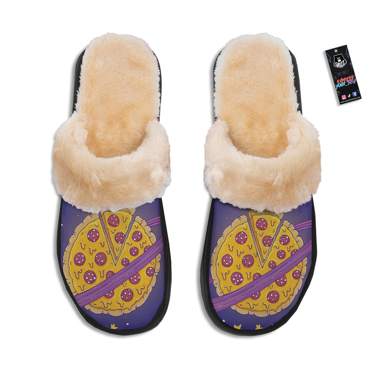 Cartoon Pizza Planet Print Slippers-grizzshop