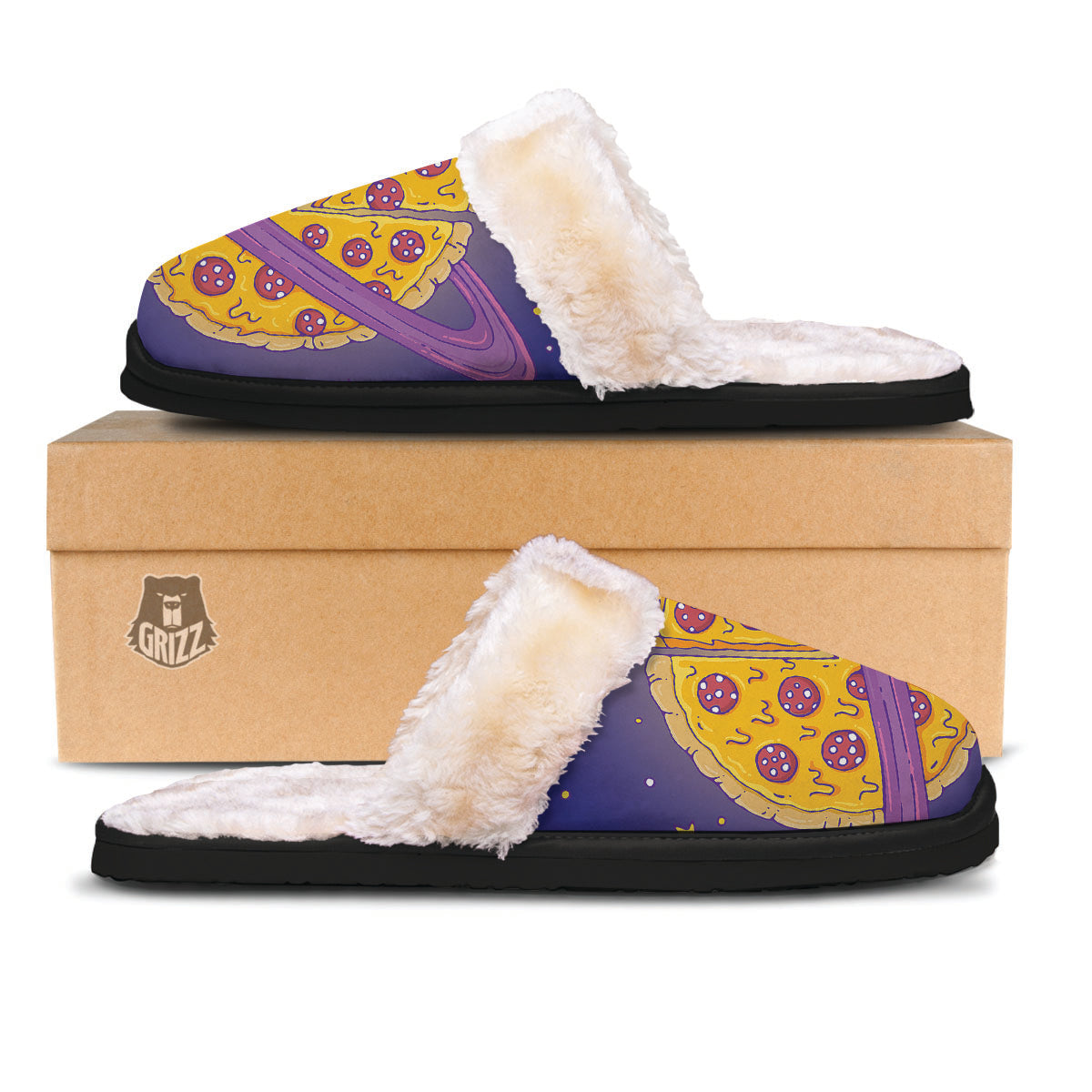 Cartoon Pizza Planet Print Slippers-grizzshop