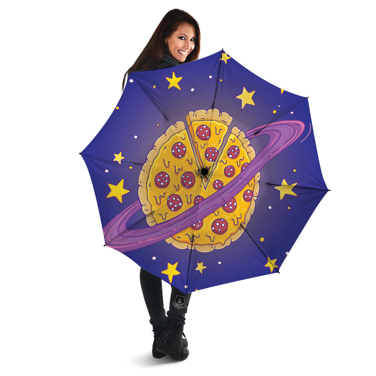Cartoon Pizza Planet Print Umbrella-grizzshop