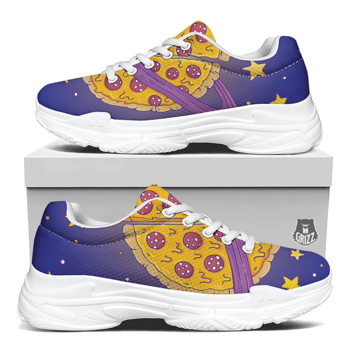 Cartoon Pizza Planet Print White Chunky Shoes-grizzshop