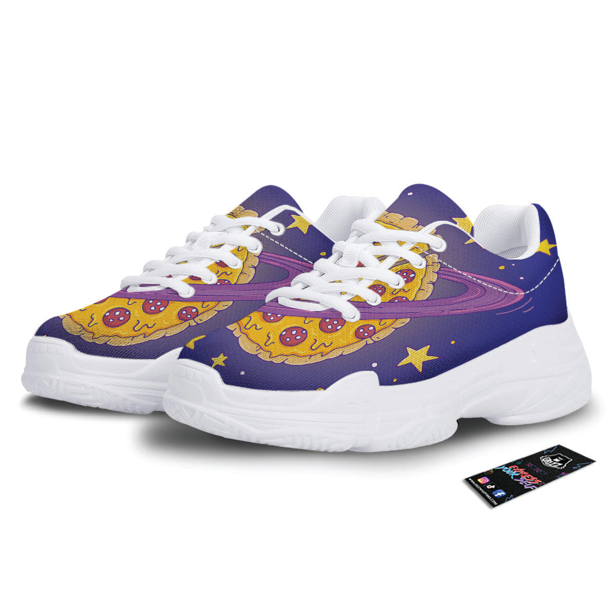 Cartoon Pizza Planet Print White Chunky Shoes-grizzshop