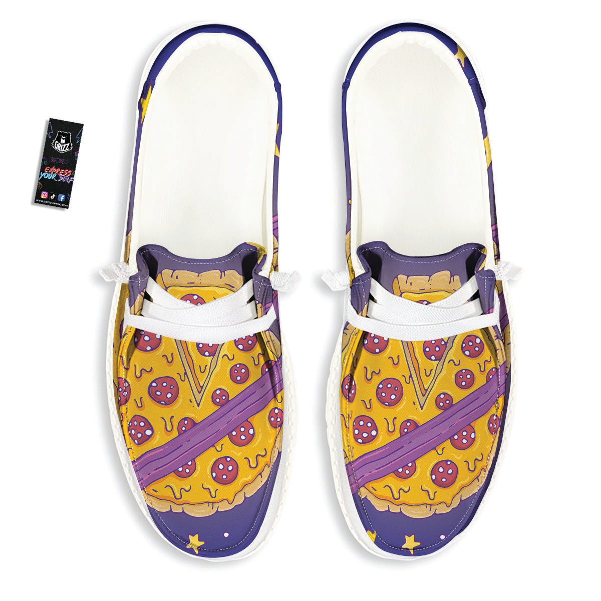 Cartoon Pizza Planet Print White Loafers-grizzshop