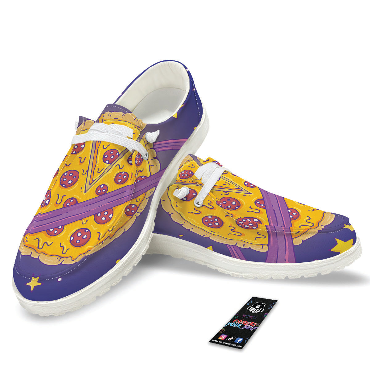 Cartoon Pizza Planet Print White Loafers-grizzshop