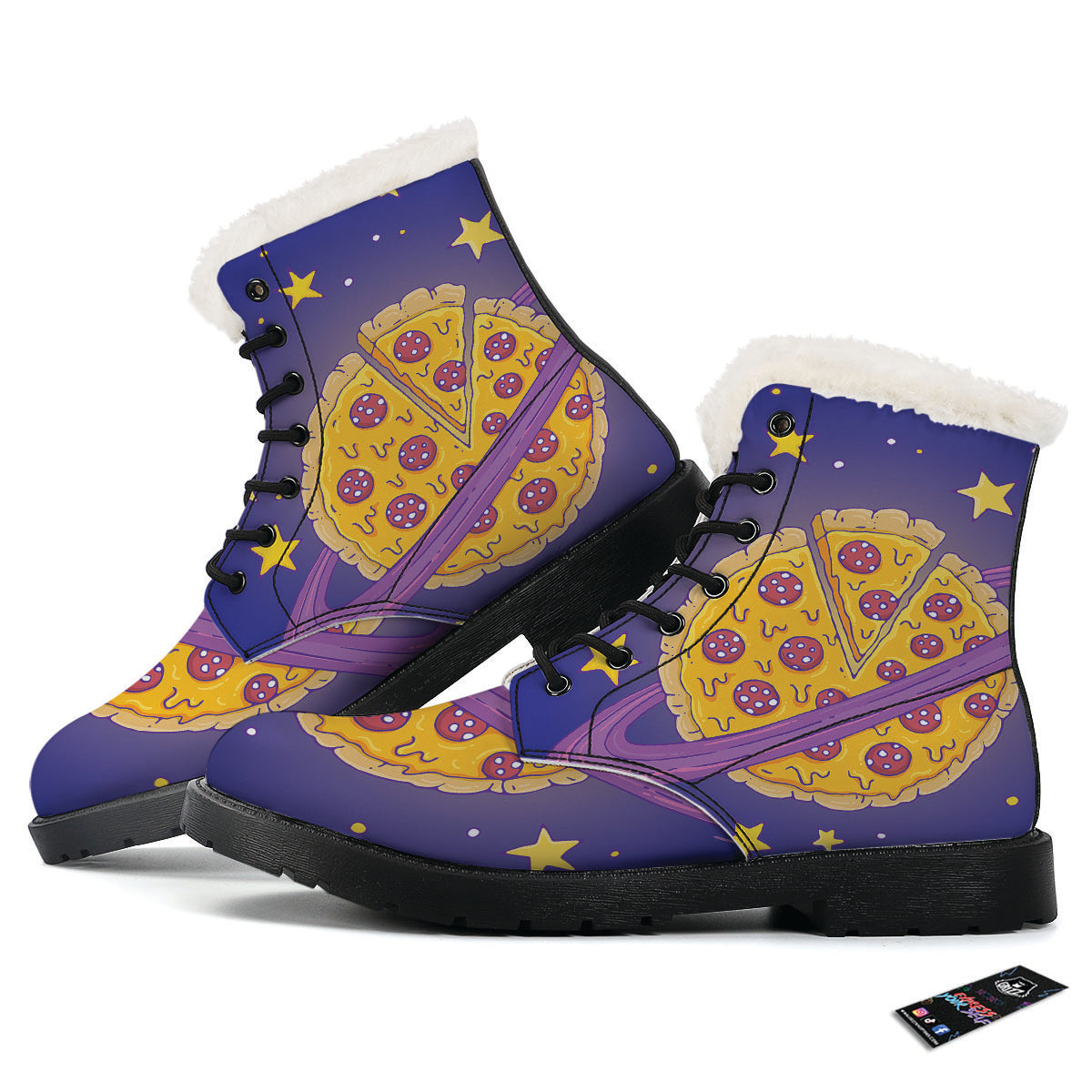 Cartoon Pizza Planet Print Winter Boots-grizzshop